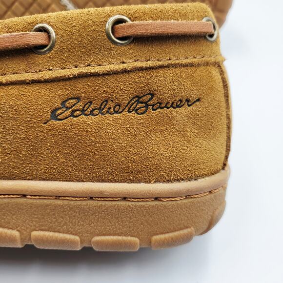 Eddie Bauer Tan Light Brown Suede Shearling-Lined Moccasin Slippers Men's Size 8 - Picture 8 of 11